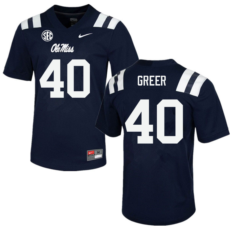 Men #40 Jack Greer Ole Miss Rebels College Football Jerseys Sale-Navy